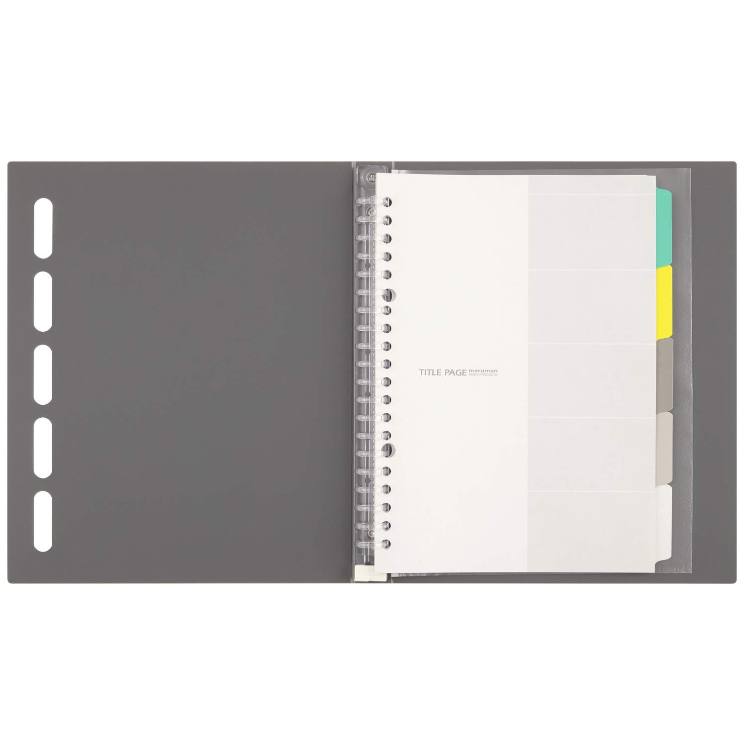 Maruman CLARTE 20‑Ring Binder with 5 Index Windows & Matching 5‑Tab Dividers, A5 Size, 5.83" x 8.27", Includes 10 Loose Leaf Ruled Sheets and Clear Storage Pocket, Holds Up to 70 Sheets, Gray - Image 3
