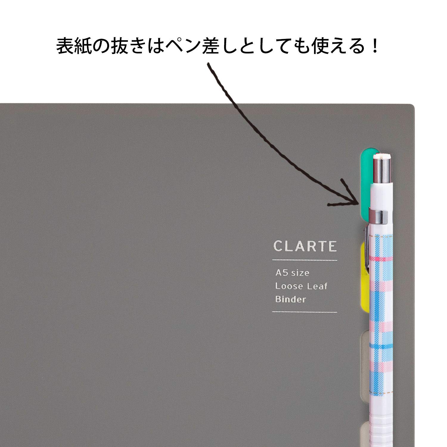 Maruman CLARTE 20‑Ring Binder with 5 Index Windows & Matching 5‑Tab Dividers, A5 Size, 5.83" x 8.27", Includes 10 Loose Leaf Ruled Sheets and Clear Storage Pocket, Holds Up to 70 Sheets, Gray - Image 5