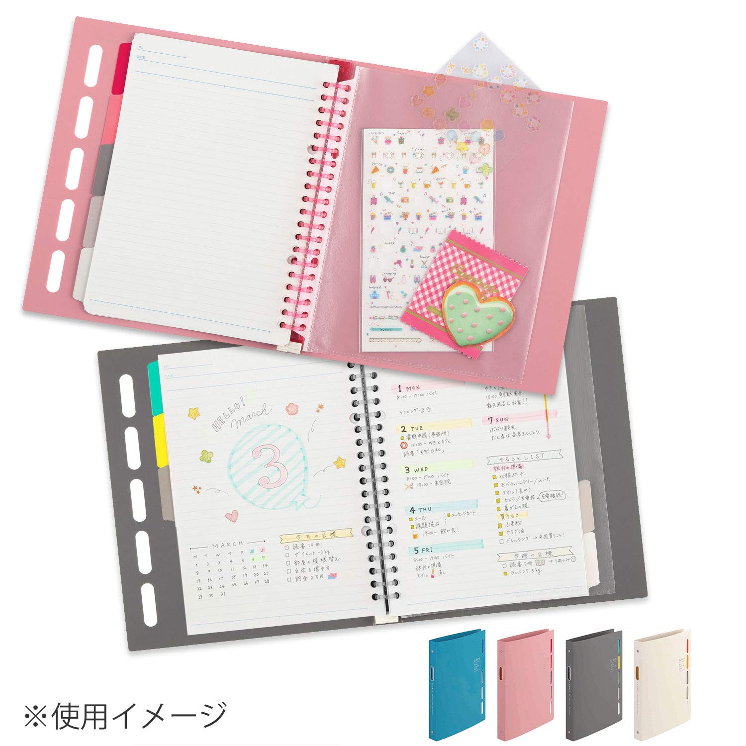 Maruman CLARTE 20‑Ring Binder with 5 Index Windows & Matching 5‑Tab Dividers, A5 Size, 5.83" x 8.27", Includes 10 Loose Leaf Ruled Sheets and Clear Storage Pocket, Holds Up to 70 Sheets, Gray - Image 7