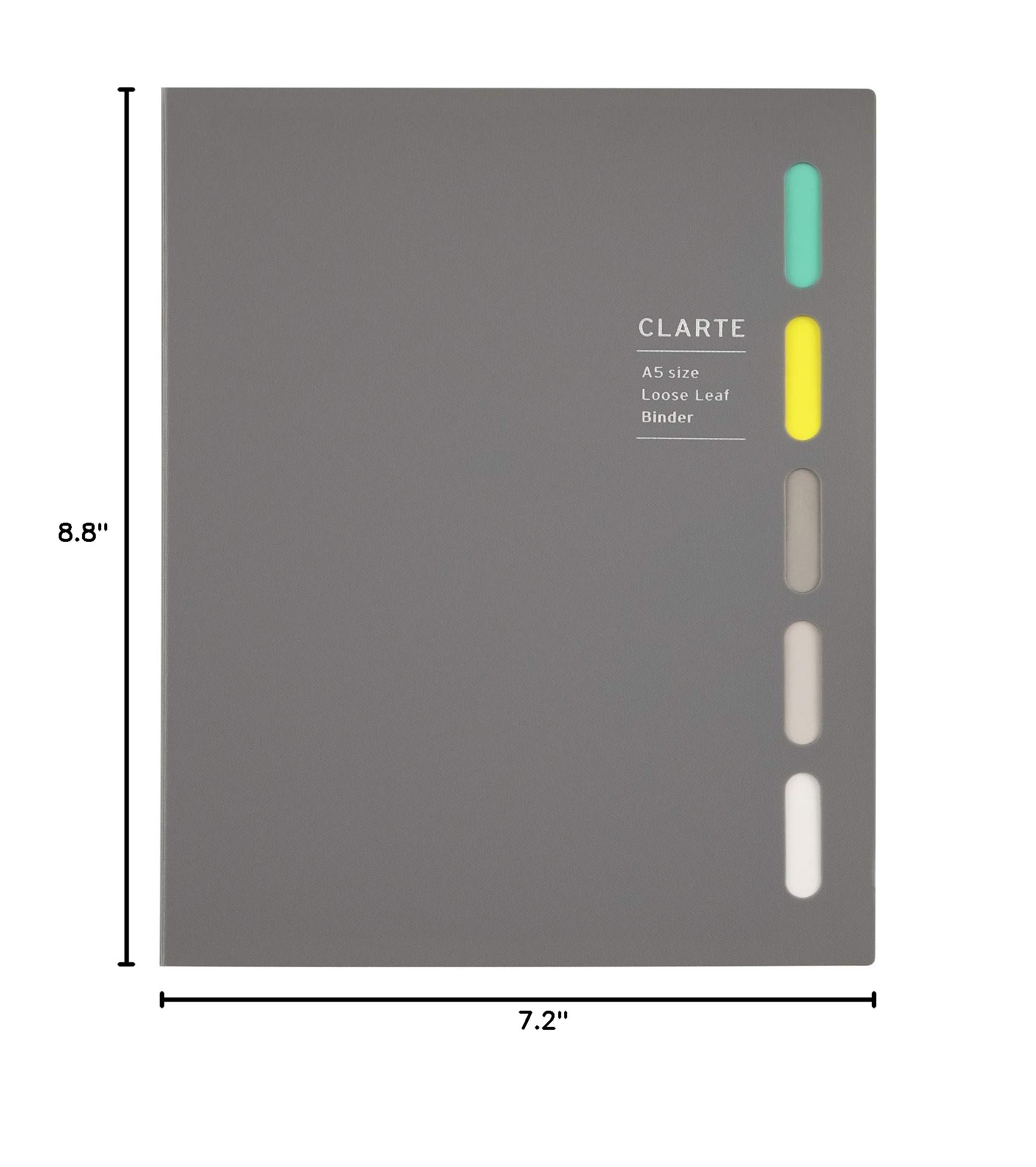 Maruman CLARTE 20‑Ring Binder with 5 Index Windows & Matching 5‑Tab Dividers, A5 Size, 5.83" x 8.27", Includes 10 Loose Leaf Ruled Sheets and Clear Storage Pocket, Holds Up to 70 Sheets, Gray - Image 8
