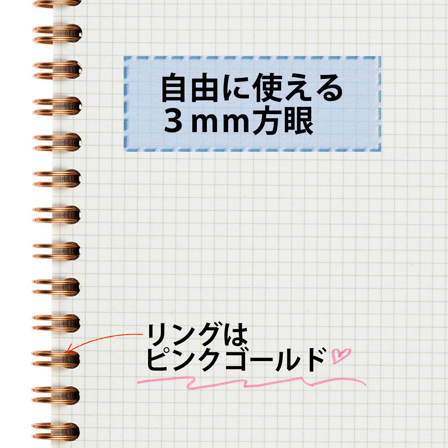 Maruman Septcouleur Grid Notebook- A5, 5.83" x 8.27", 100 Sheets / 200 Pages, 3mm Graph Paper Journal, Durable Rose Gold Wire-bound Spiral, Water Resistant Cover, Mint Green, Made in Japan - Image 3