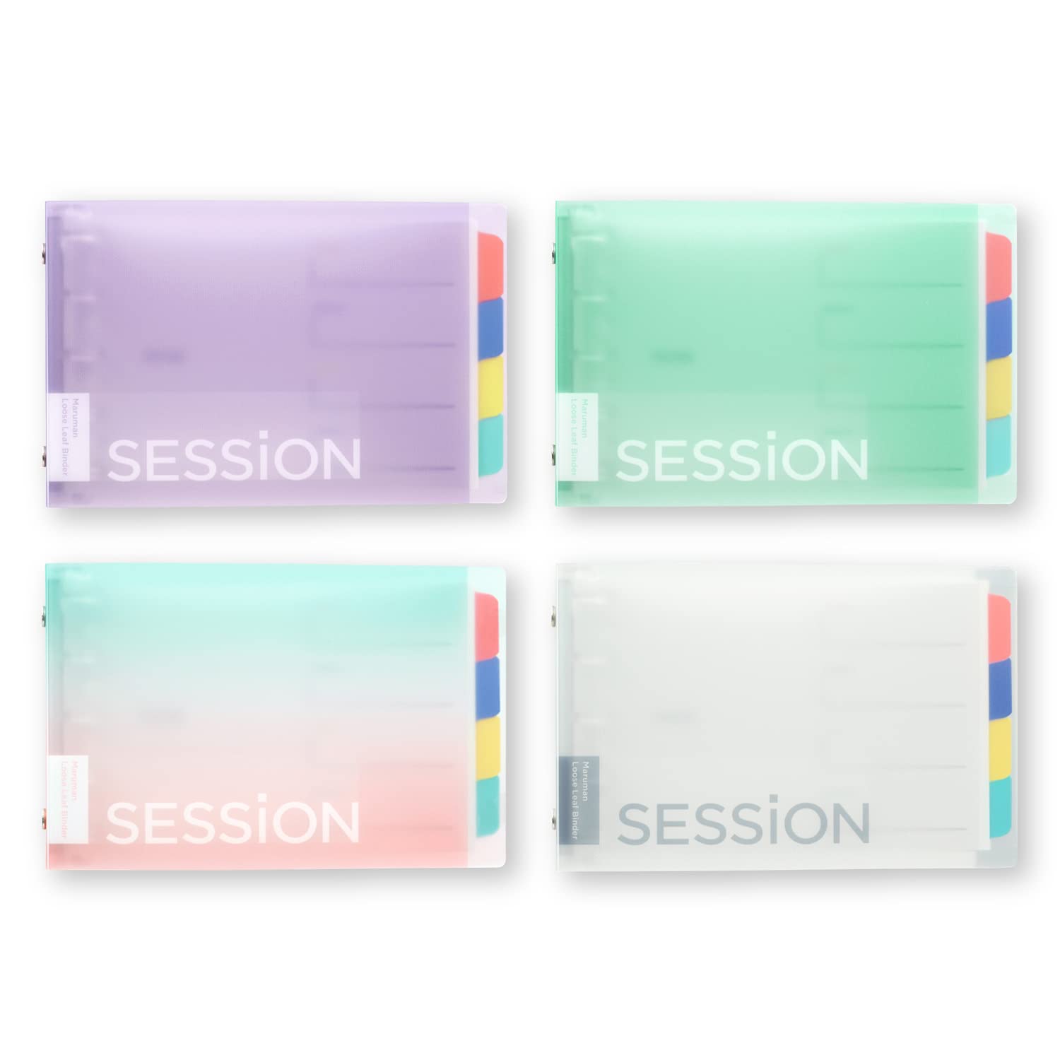 Maruman Session 5‑Ring Binder with Flexible Translucent Cover, Mini Size, 3.8" x 6", Includes 4 Erasable Tabbed Dividers, Holds up to 60 Sheets, Blue Pink Gradient, Made in Japan - Image 5