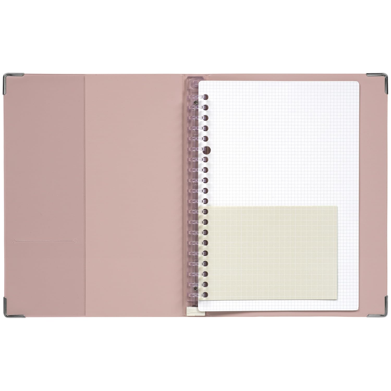 Maruman YOUANCE 20‑Ring Binder with Durable Vinyl Cover, A5, 5.83" x 8.27", Includes 10 3mm Grid Paper Sheets & Clear Sheet Protector, Storage Pocket, Holds Up to 70 Sheets, Light Pink, Made in Japan - Image 5